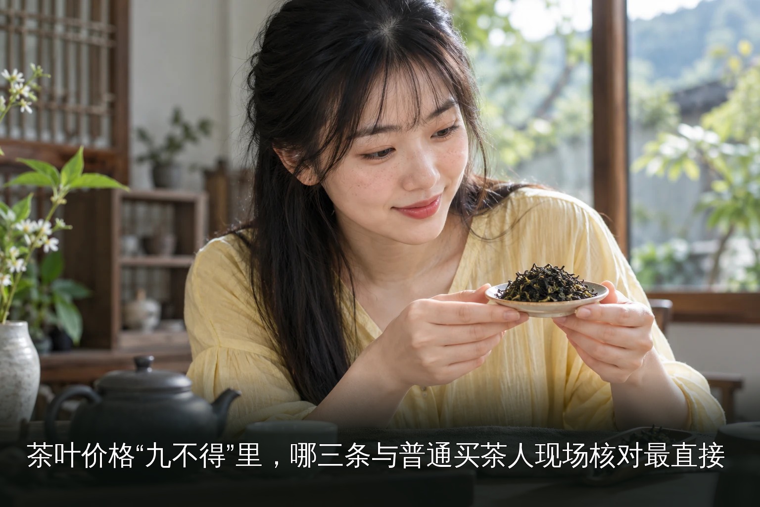 年轻女性品茶主题图｜年轻女性观茶