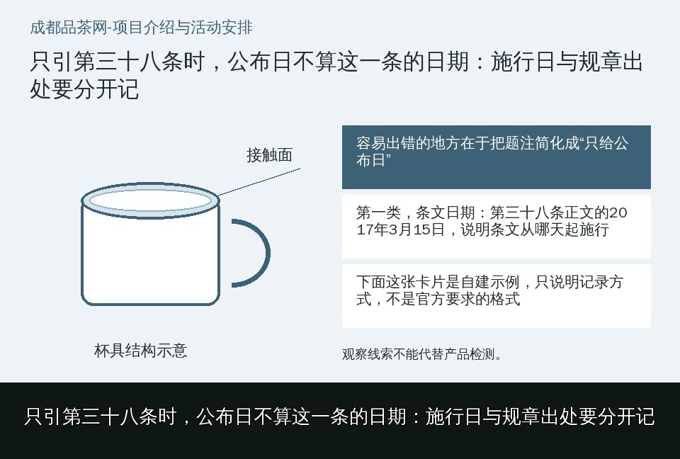 只引第三十八条时，公布日不算这一条的日期：施行日与规章出处要分开记的知识要点示意图