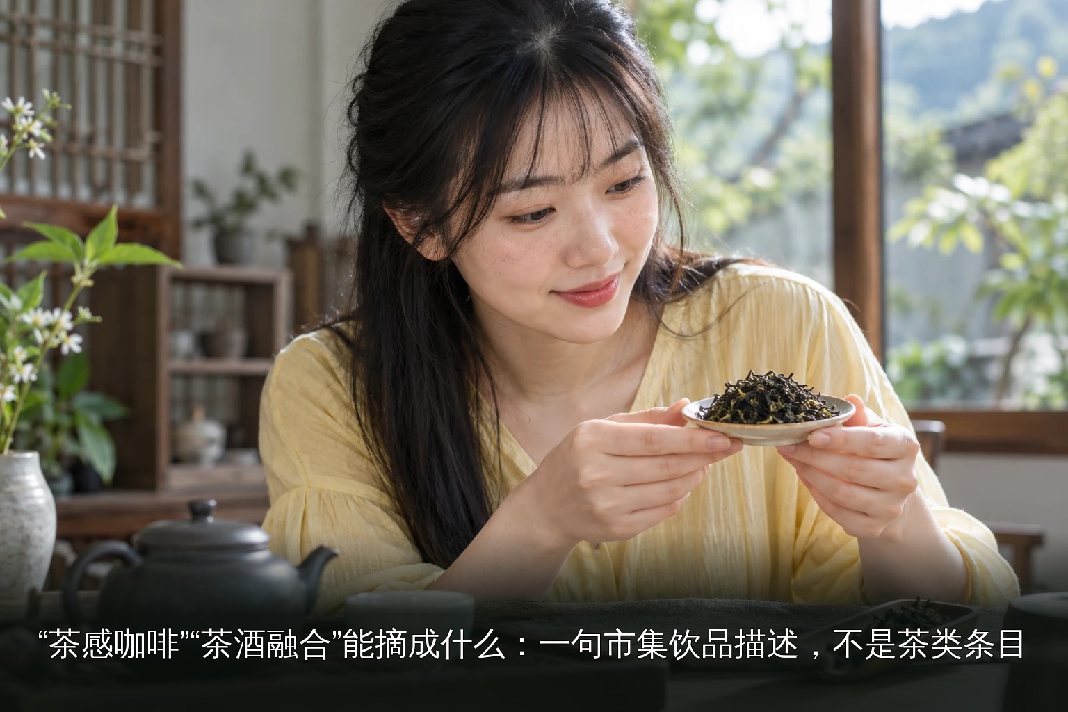 年轻女性品茶主题图｜年轻女性观茶